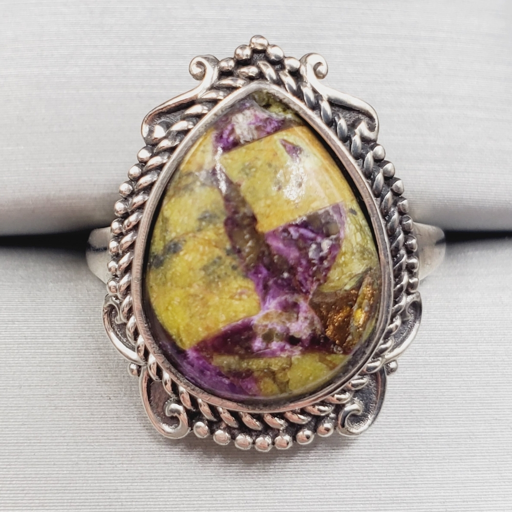 Pear Shaped Tasmanian Stichtite 925 Sterling Silver Artisan Statement Ring